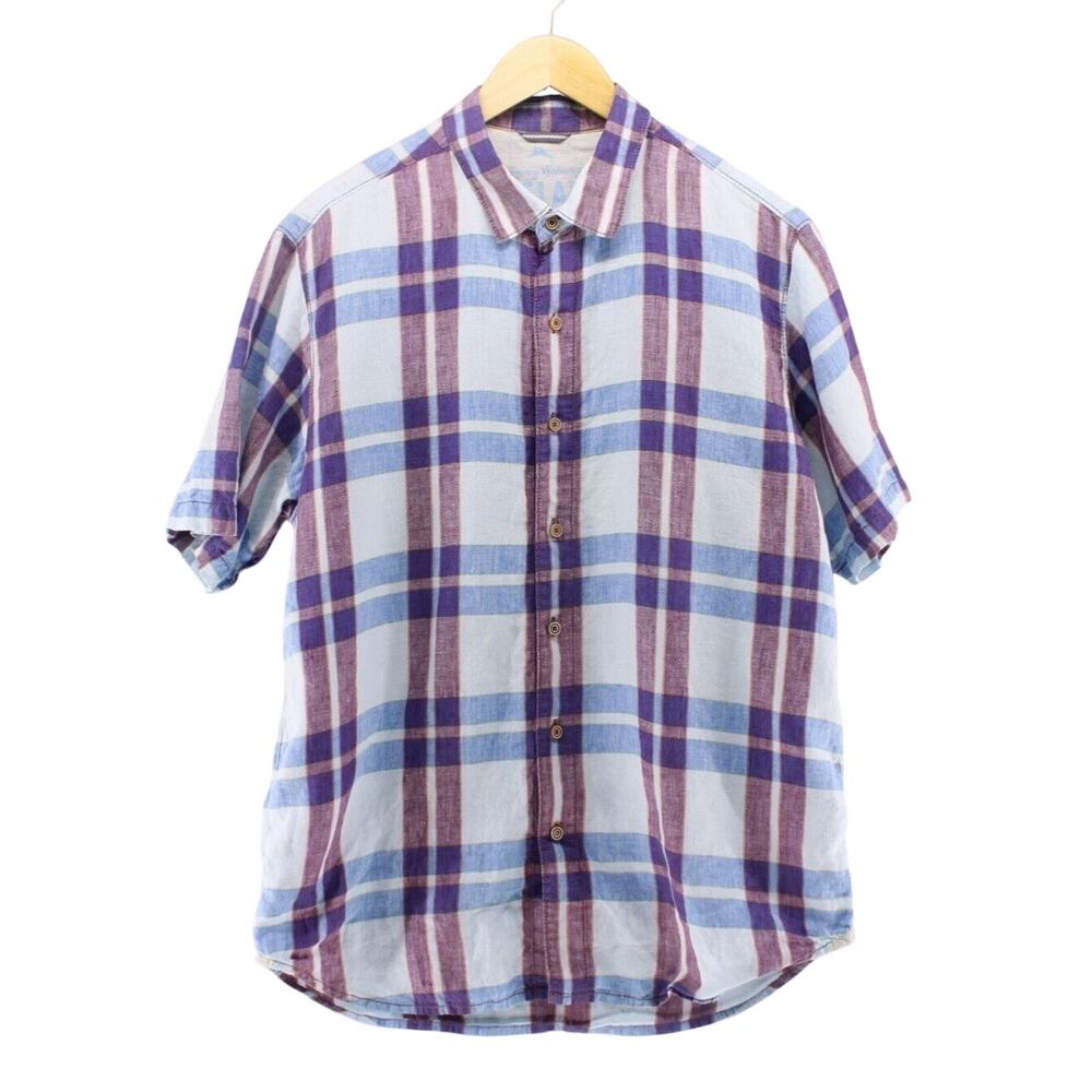 Tommy Bahama Sz L Men's Short Sleeve Button Down Shirt 100% Linen Multi Color